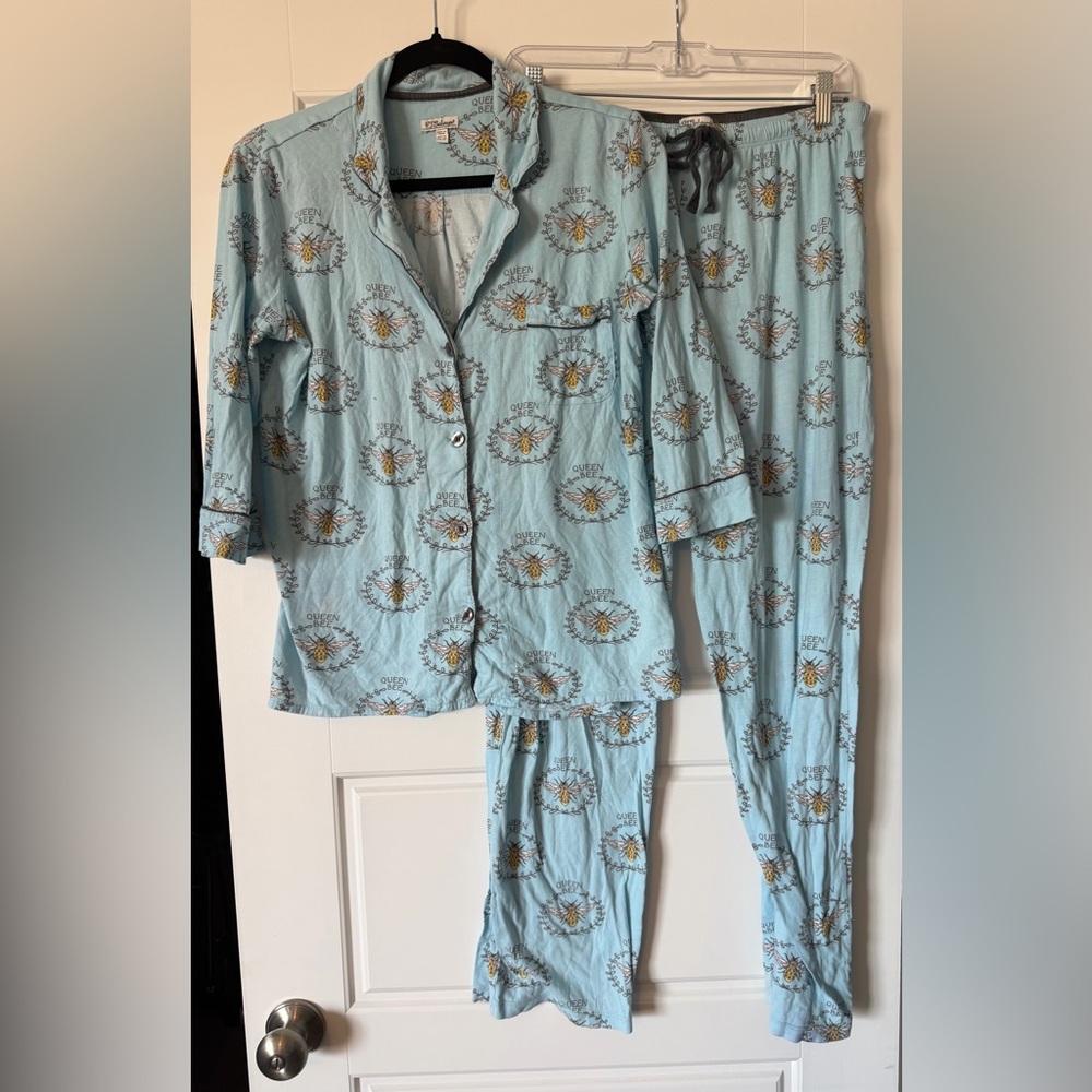 P.J. Salvage Light Blue Pajama Set with Queen Bee Print